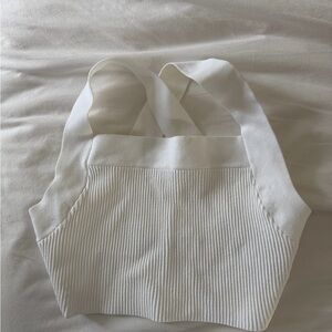 Aritzia Babaton White Ribbed Knit Tank Top